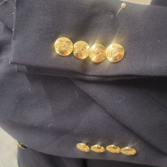 WOMEN Austin Reed Petite Double Breasted Navy 100% Worsted Wool Navy Blazer 10 - Picture 10 of 16